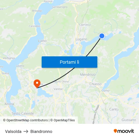 Valsolda to Biandronno map