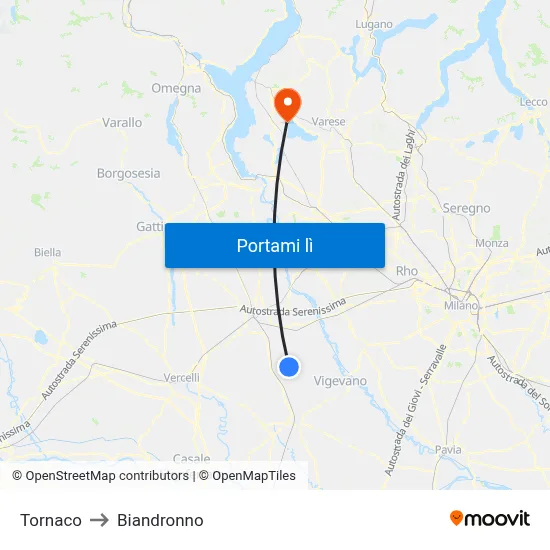 Tornaco to Biandronno map