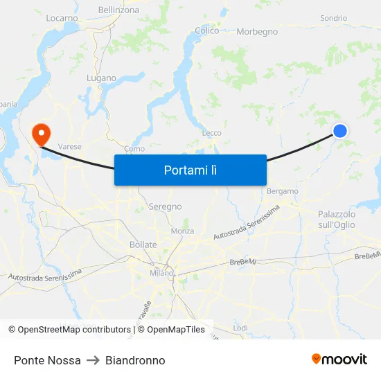 Ponte Nossa to Biandronno map