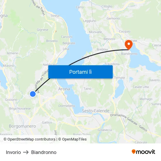 Invorio to Biandronno map
