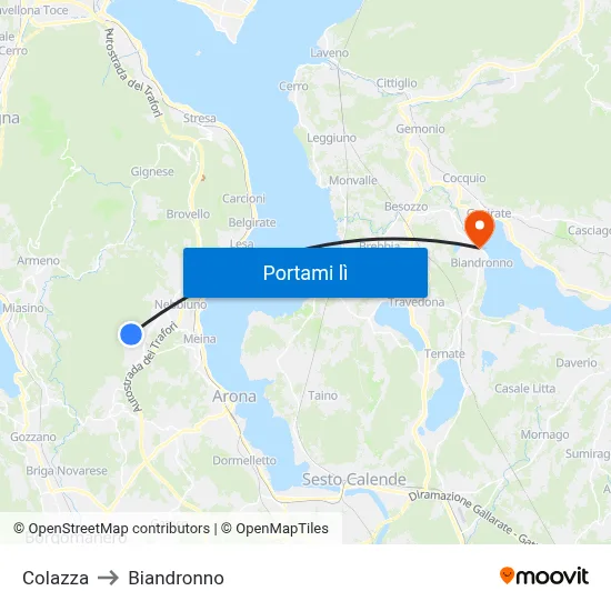 Colazza to Biandronno map