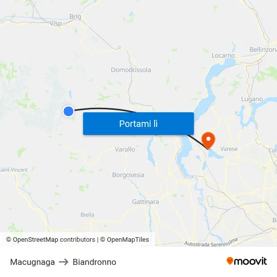 Macugnaga to Biandronno map