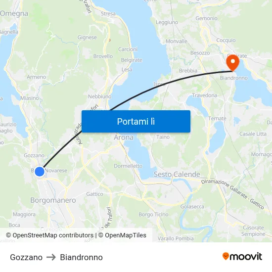 Gozzano to Biandronno map