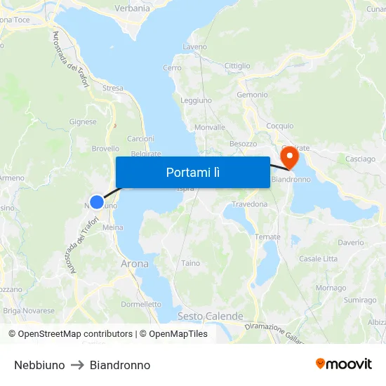 Nebbiuno to Biandronno map
