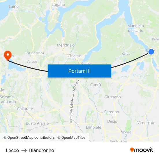 Lecco to Biandronno map