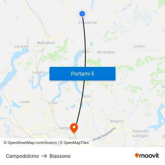 Campodolcino to Biassono map