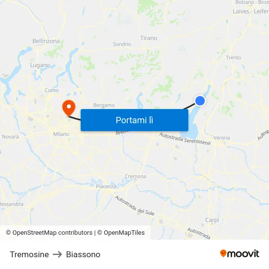 Tremosine to Biassono map