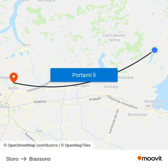 Storo to Biassono map