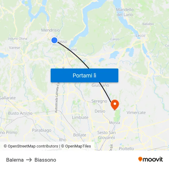 Balerna to Biassono map