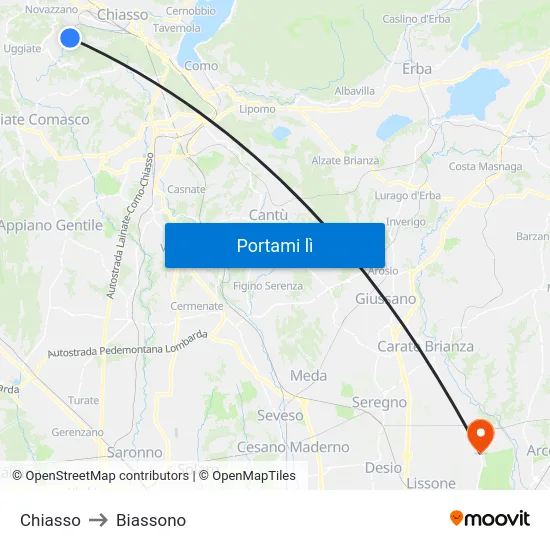 Chiasso to Biassono map