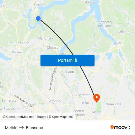 Melide to Biassono map