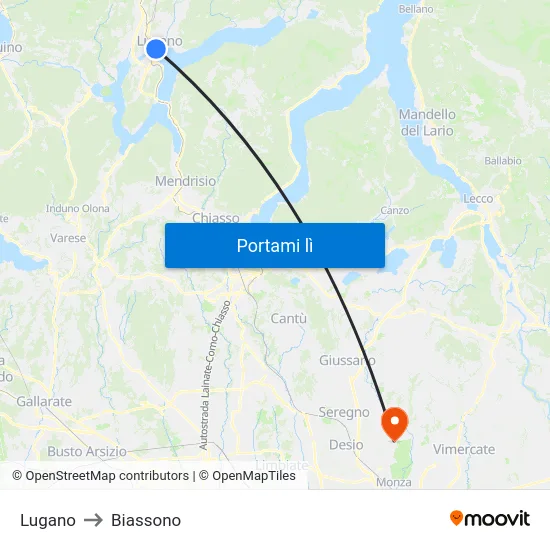 Lugano to Biassono map
