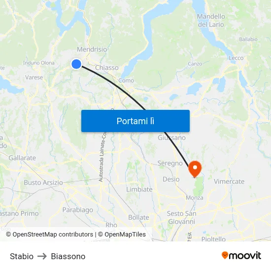 Stabio to Biassono map