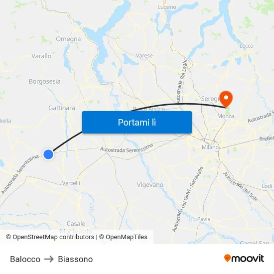 Balocco to Biassono map