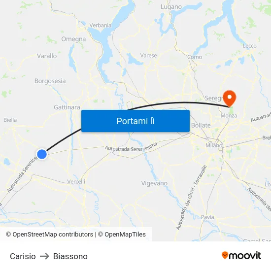 Carisio to Biassono map
