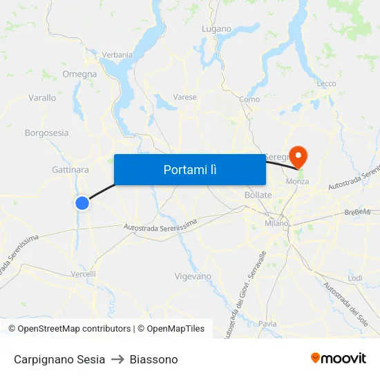 Carpignano Sesia to Biassono map