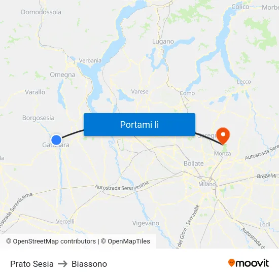Prato Sesia to Biassono map