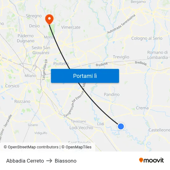 Abbadia Cerreto to Biassono map