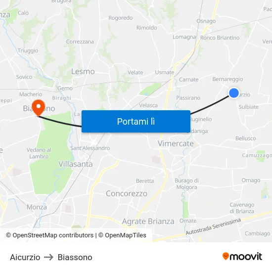 Aicurzio to Biassono map