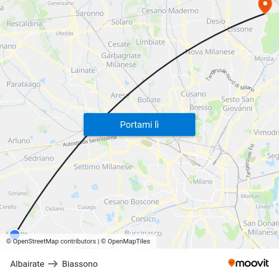Albairate to Biassono map