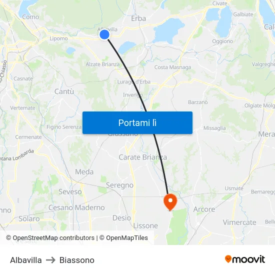 Albavilla to Biassono map