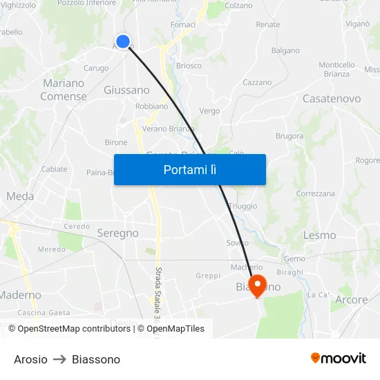 Arosio to Biassono map