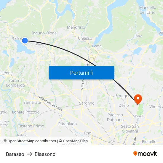 Barasso to Biassono map