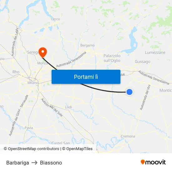 Barbariga to Biassono map
