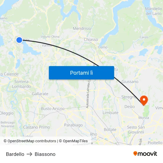 Bardello to Biassono map