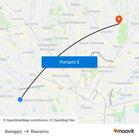 Bareggio to Biassono map