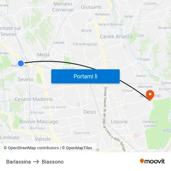 Barlassina to Biassono map