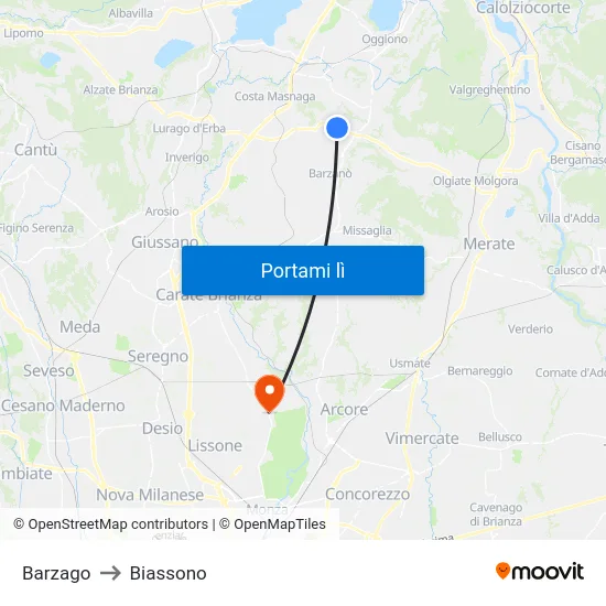 Barzago to Biassono map