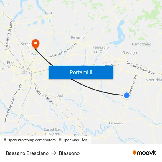 Bassano Bresciano to Biassono map