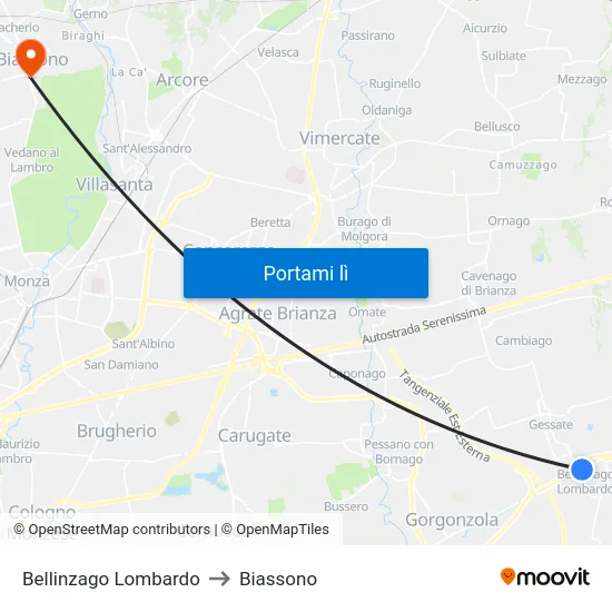 Bellinzago Lombardo to Biassono map