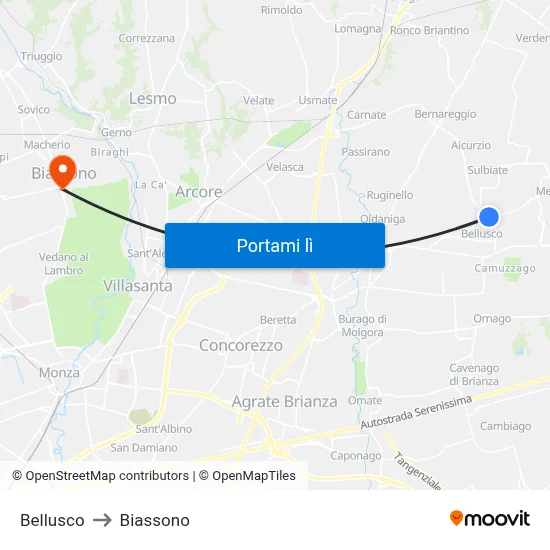 Bellusco to Biassono map