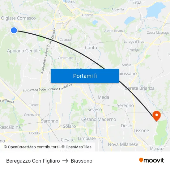 Beregazzo Con Figliaro to Biassono map