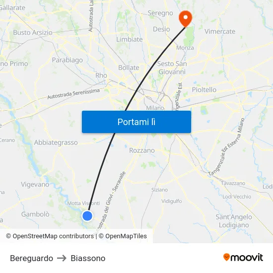 Bereguardo to Biassono map