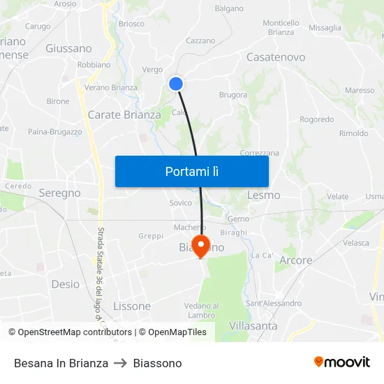 Besana In Brianza to Biassono map