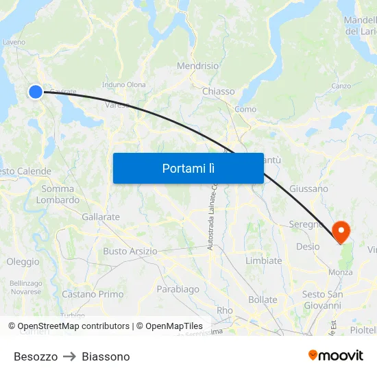 Besozzo to Biassono map