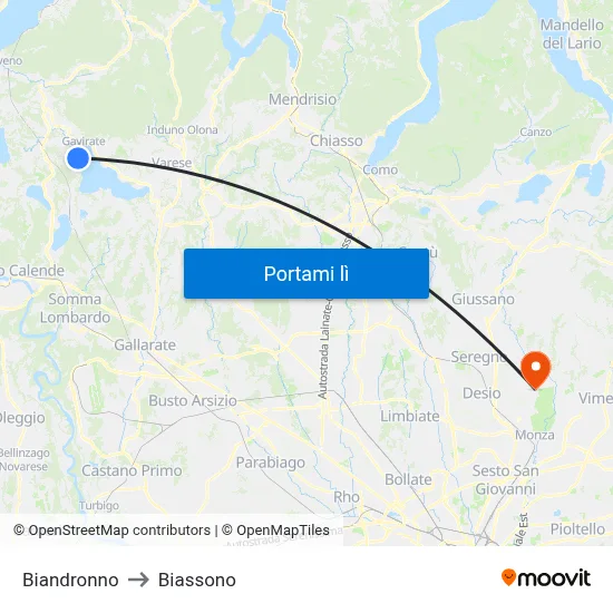 Biandronno to Biassono map