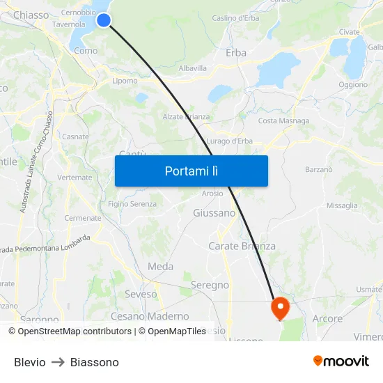 Blevio to Biassono map