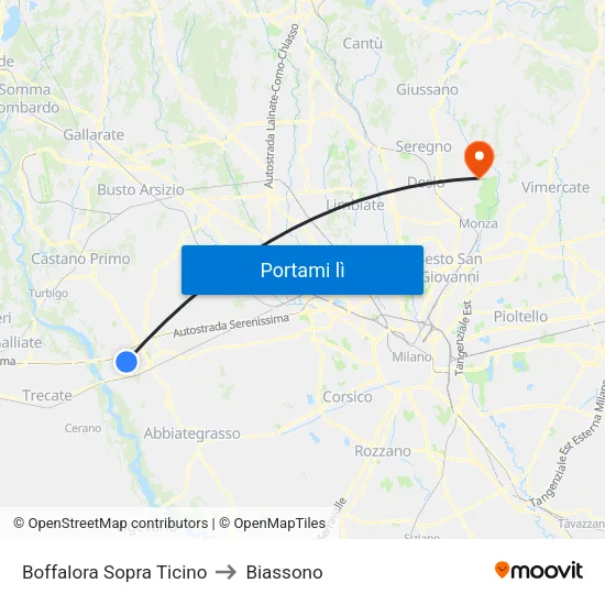 Boffalora Sopra Ticino to Biassono map