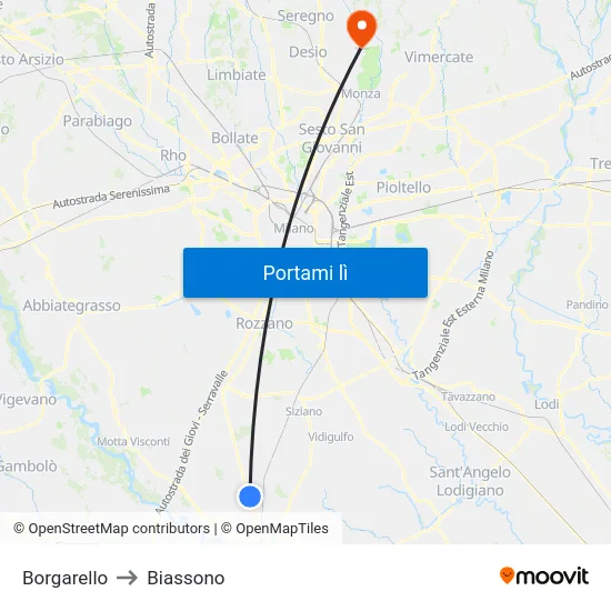 Borgarello to Biassono map