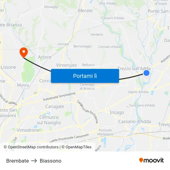 Brembate to Biassono map