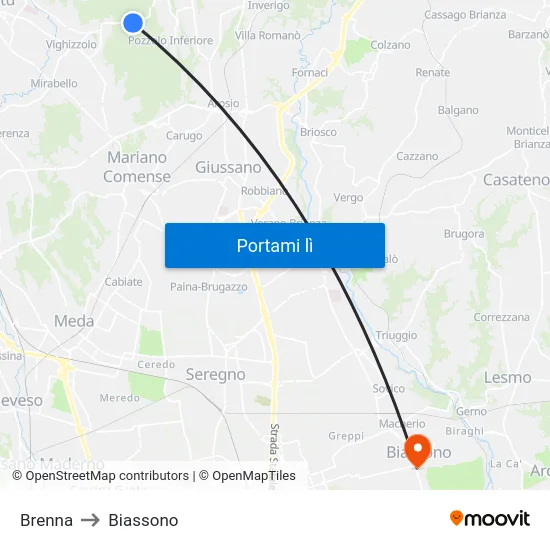 Brenna to Biassono map