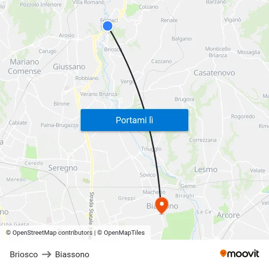 Briosco to Biassono map