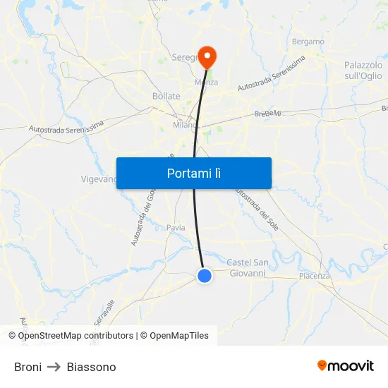 Broni to Biassono map