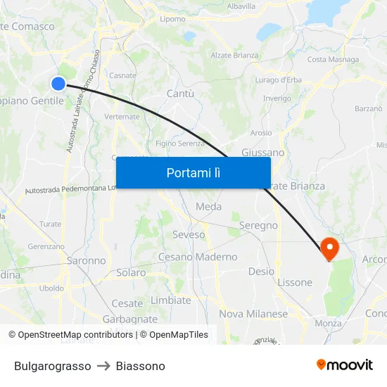 Bulgarograsso to Biassono map