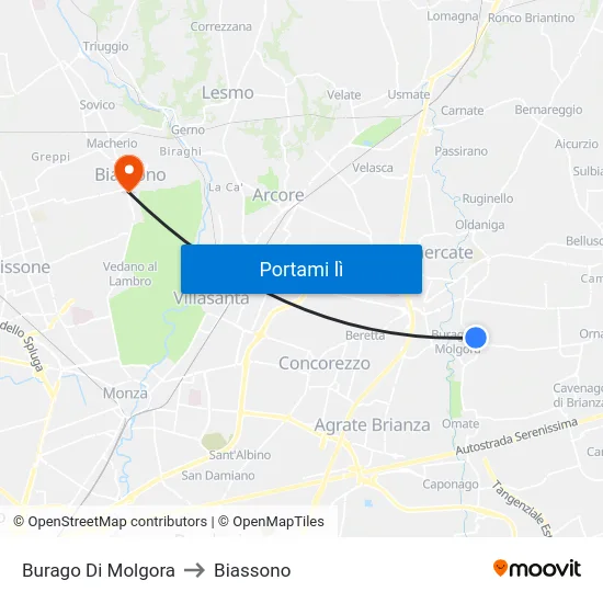 Burago Di Molgora to Biassono map