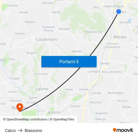 Calco to Biassono map
